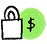 Padlock icon with a dollar sign beside it